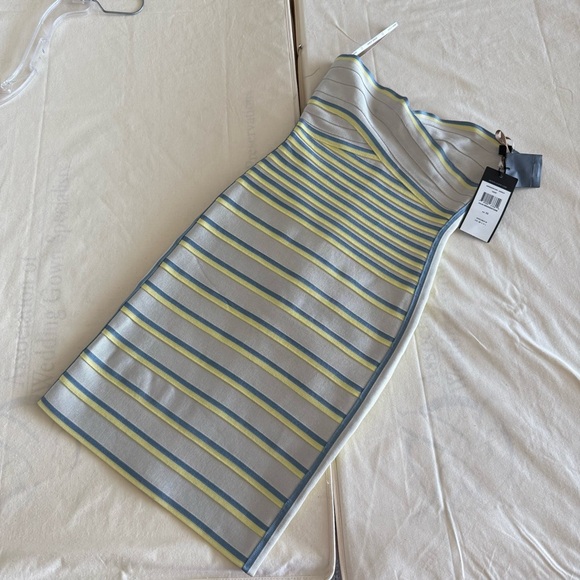 Herve Leger Dresses & Skirts - Herve Leger Blue and Yellow Striped Bandage dress